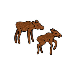 Vector Colorful Illustration of Moose Calves Isolated on White Background