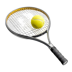 Tennis racket with yellow ball balanced isolated on transparent background