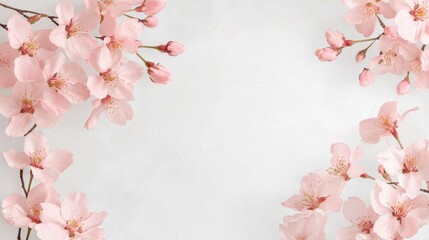 Obraz premium Cherry Blossoms Framing a Light Background Invoking Serenity in Springtime Festival Atmosphere