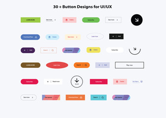 different type of vector buttons designs for ui/ux projects