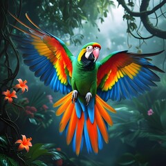 Fototapeta premium A colorful parrot are flying.