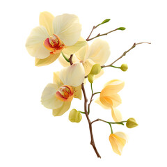 Fototapeta premium Vanilla orchid bloom pale yellow isolated on transparent background