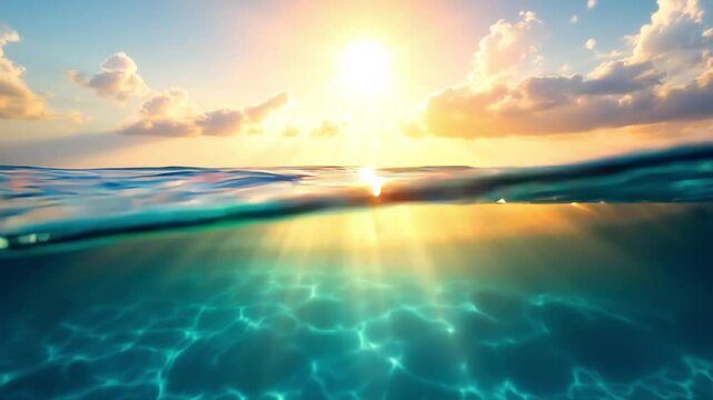 Sun rays refracting through crystal-clear ocean water abstract slow motion 4k video animation