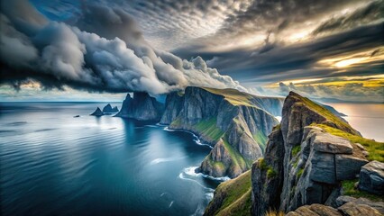 Fototapeta premium Dramatic Double Exposure: Nordkapp Rock Formations, Northern Norway Landscape Photography