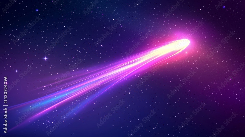 Poster Vibrant Comet Streaking Through Deep Space with Colorful Light and Starry Backdrop