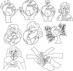 Set of Coloring page of a saving earth the world illustration