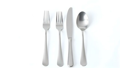 Cutlery set with Fork, Knife and Spoon isolated on white background