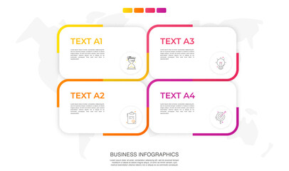 Modern vector infographic template with rectangles, elements in minimalist design. Use for presentations, business processes, interface, data visualization, marketing strategies with 4 steps.