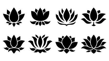 set of lotus flower icon silhouette vector on white background