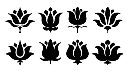 set of lotus flower icon silhouette vector on white background