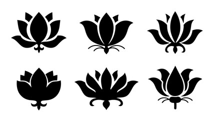 set of lotus flower icon silhouette vector on white background