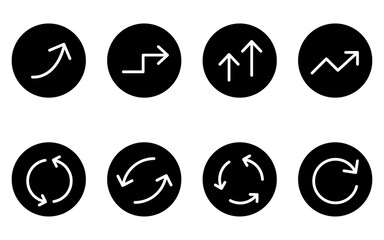Set of cute and simple arrow icons in black and white, growth and repeat (round button type)