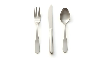 Cutlery set with Fork, Knife and Spoon isolated on white background