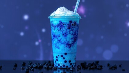 Vibrant blue drink with whipped topping