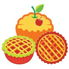 American apple pie set isolated shilhotee vector on white background