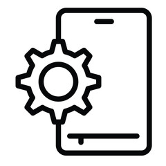 Smartphone and gear line icon, repair service concept. Vector graphics. Phone with cogwheel, developer settings sign on white background, style mobile or design.