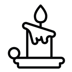 Wax candle on plate line icon, happy christmas concept. Vector graphics. Candlestick with fire flame, holder sign on white background, style mobile or design.
