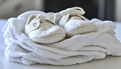 Obraz premium White Baby Shoes and Blanket