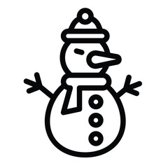 Snowman with scarf and hat line icon, happy christmas concept. Vector graphics. Snow ball humanoid man, kids joy sign on white background, style mobile or design.