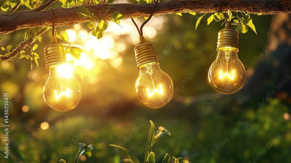 Aufkleber tree branches blooming with bright lightbulbs, glowing with potential ideas