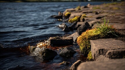Fototapeta premium Water rocks natural riverbank scene