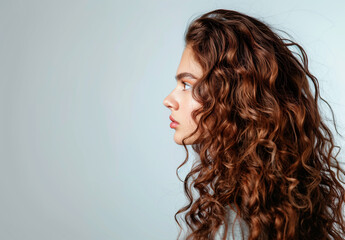 Naklejka premium Perfect woman standing against grey studio wall background