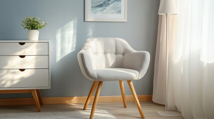 Light-filled room featuring a comfortable armchair.