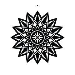 Intricate black floral mandala vector illustration, detailed symmetrical flower pattern perfect for meditation designs, wall art, tattoo ideas, coloring pages, and home decoration