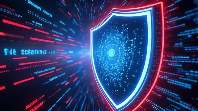 Abstract Digital Shield with Binary Code Background Representing Cybersecurity Protection Concept