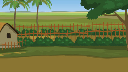 Rural landscape with vineyard and houses.Rural indian Road landscape 