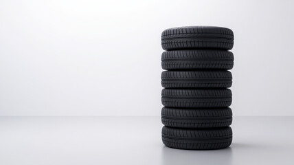 Stacked automotive tires create sleek and modern display in minimalist setting