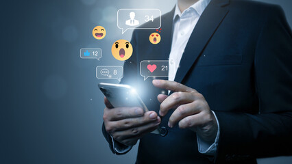 Young Man Using Smartphone with Multiple Social Media Notifications Displayed on Screen, Engaging in Digital Communication and Social Networking, Busy Lifestyle with Technology Interaction