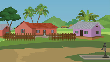 A Colorful and Peaceful Rural Village Scene.Indian village landscape 
