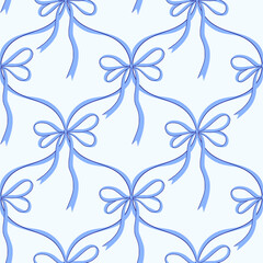 Coquette bows seamless pattern. Cute charming hand drawn vector print. A whimsical mix of vintage, Y2K and romantic styles, perfect for elegant greeting cards, gifts, fashion, and celebration designs.