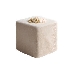Minimalist ceramic cube planter with small succulent, white square pot featuring textured surface and modern geometric design, isolated on transparent background