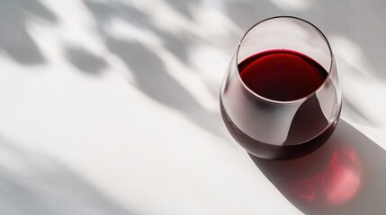 Elegant red wine glass on a white surface