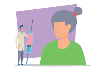 Healthcare professional administering vaccine to elderly woman. Importance of medical care concept