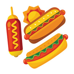 American hot dogs set isolated shilhotee vector on white background