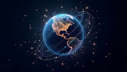 Intricate Circuit Continents: Ultra-Realistic Earth and Glowing Connections