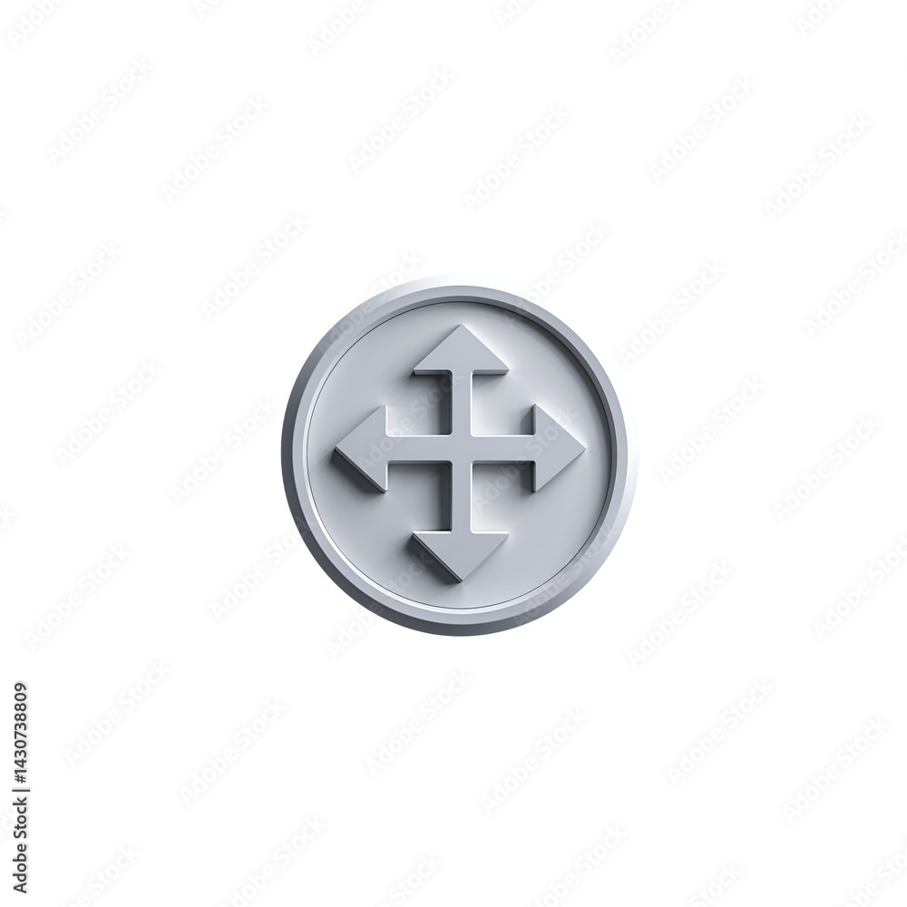 Poster directional button with circular design and cross shape, gray plastic d-pad from video game controll