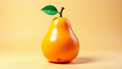  Stylized Bright Orange Pear with Leaf on Yellow Background