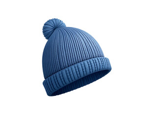 Blue Knitted Beanie with Pom-Pom
