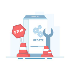 System update concept, smartphone software update screen, System maintenance, software installation process, operating system. Software update and installation program. Flat design illustration.