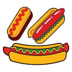 American hot dogs set isolated shilhotee vector on white background