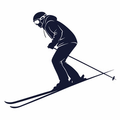 Skier Silhouette Vector Illustration Of A Person Skiing Downhill Fast