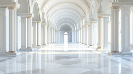 Elegant architectural interior with columns and arches.