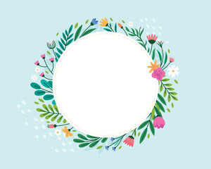 Flower leaves and berries Hand Drawn Flat Frame