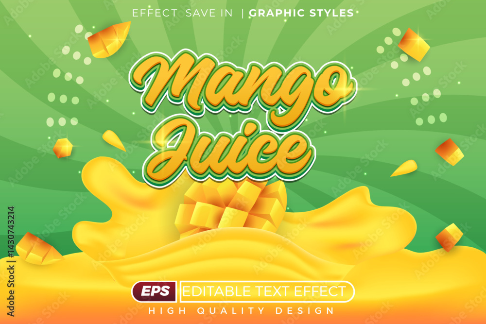 Poster 3d editable mango juice text effect with fruit elements