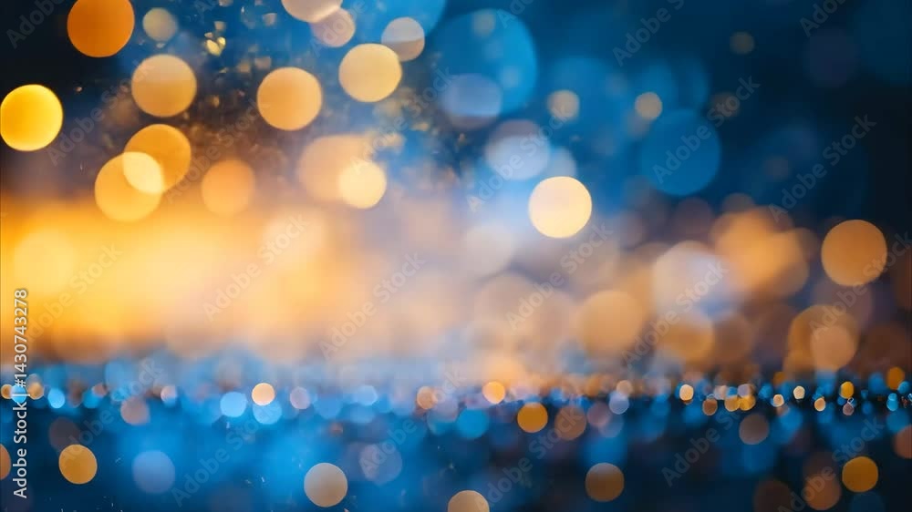 Poster sparkling golden lights dance in a mesmerizing bokeh effect on a dark surface, glittering 