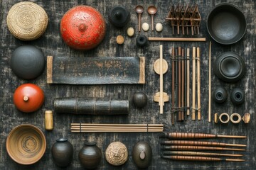 clear pixel image of arrangement of traditional japanese crafting object
